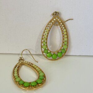 Gold and Ombre Green Stone Earrings